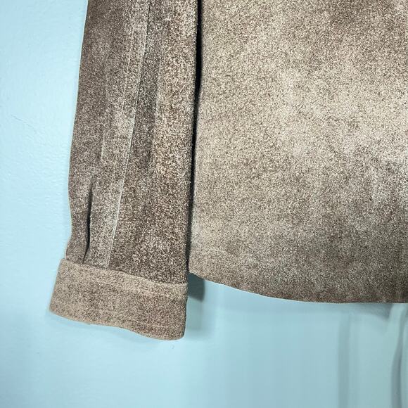 Vintage 70s Size Medium Brown Suede Snap Front Jacket Faux Fur Lining Grunge - Picture 6 of 13